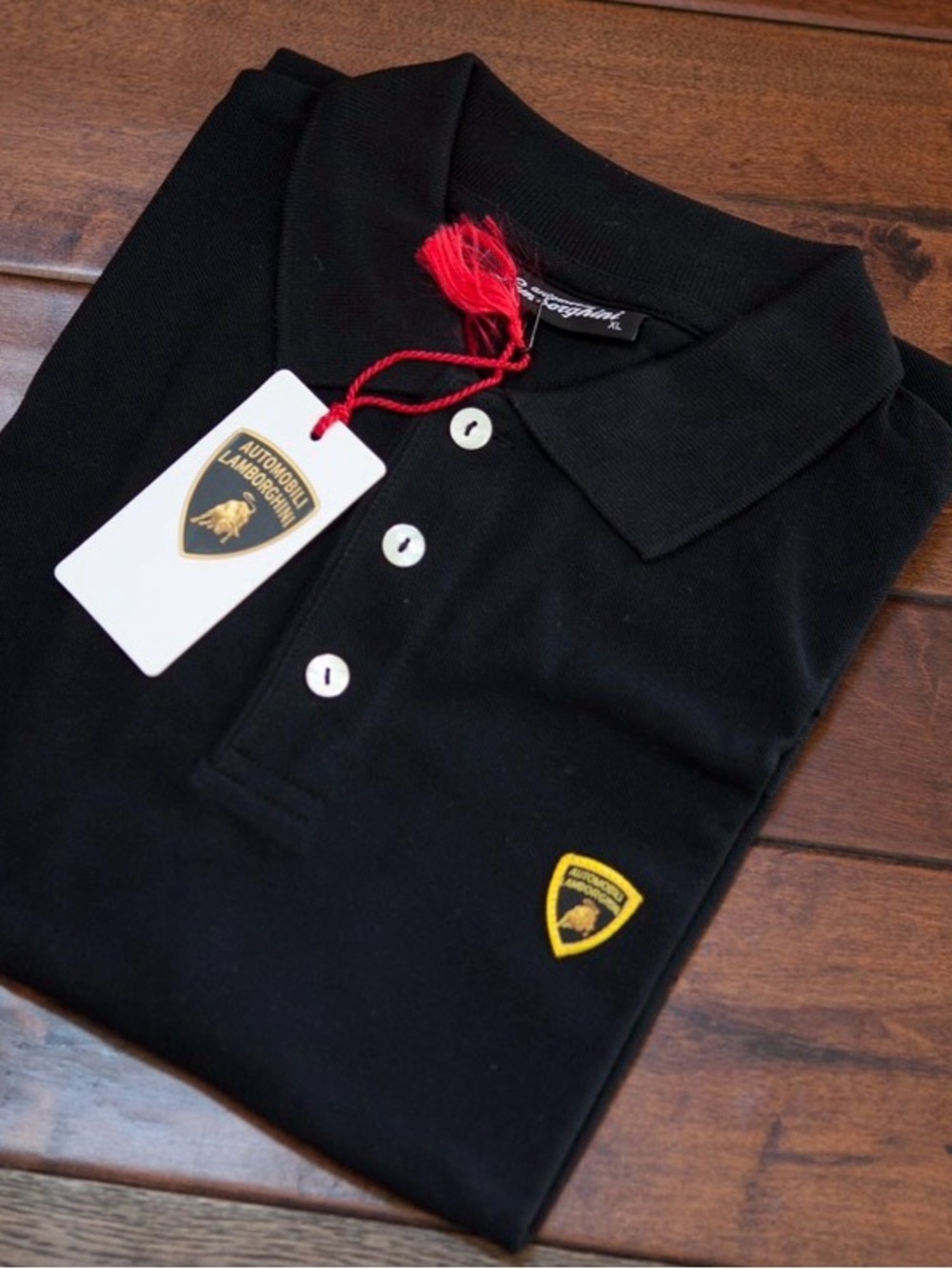 Automobili Lamborghini Men’s Black Polo Shirt Cotton Knit Logo Button L